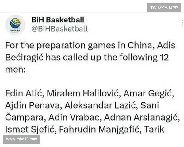 努尔基奇领衔波黑欧锦赛大名单 7月18日集结备战并赴华与中国队热身